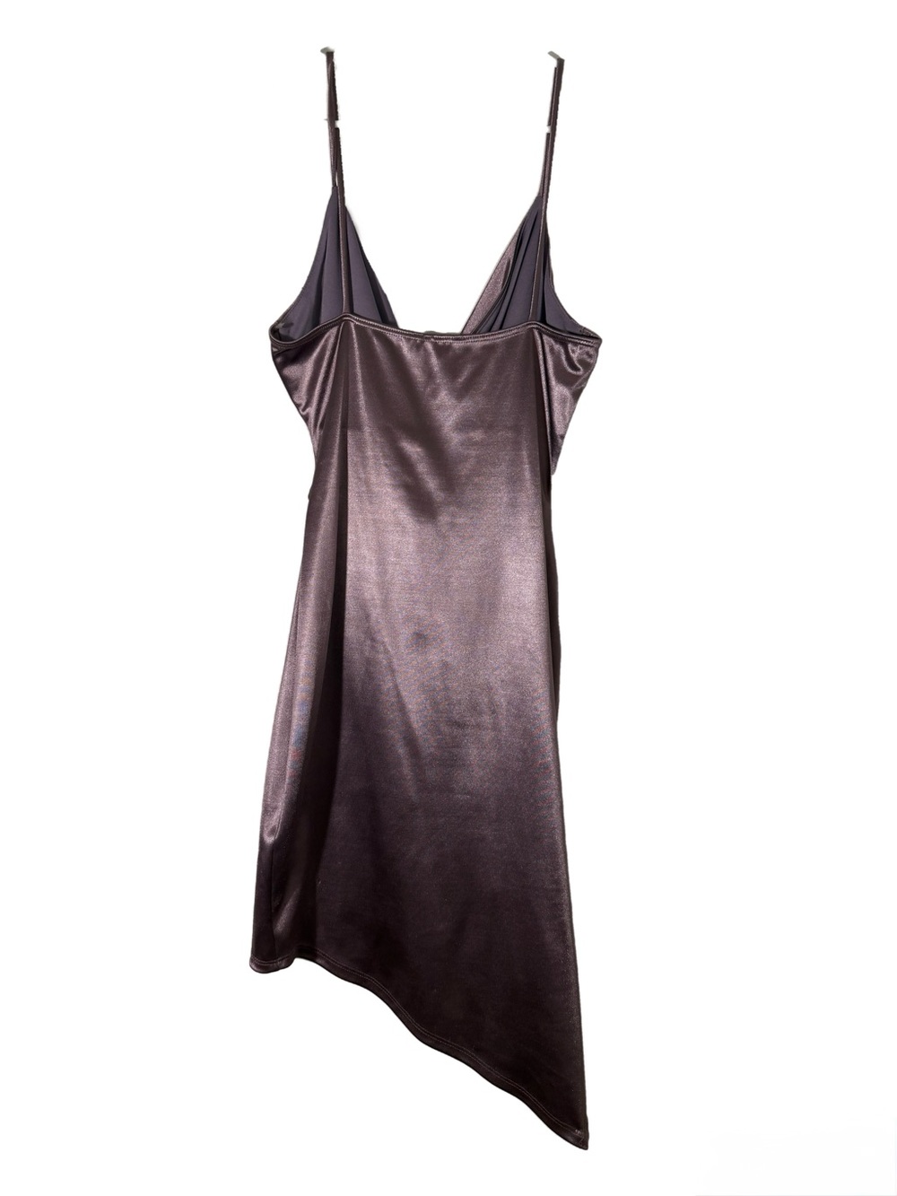 Metallic Plum Asymmetric Mini Dress with Twist Front - Picture 2 of 4